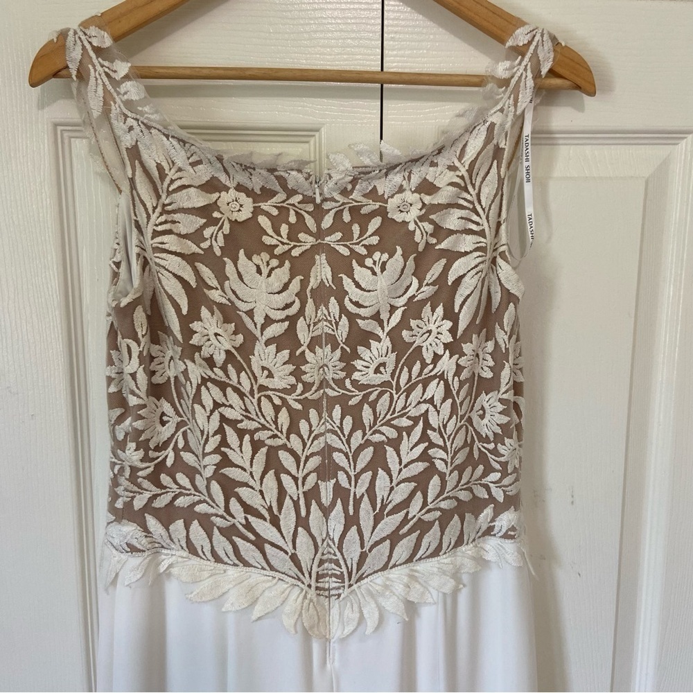 Tadashi Shoji NWT Lace Illusion Off The Shoulder Crepe Bridal Wedding Gown 8 - Picture 10 of 16